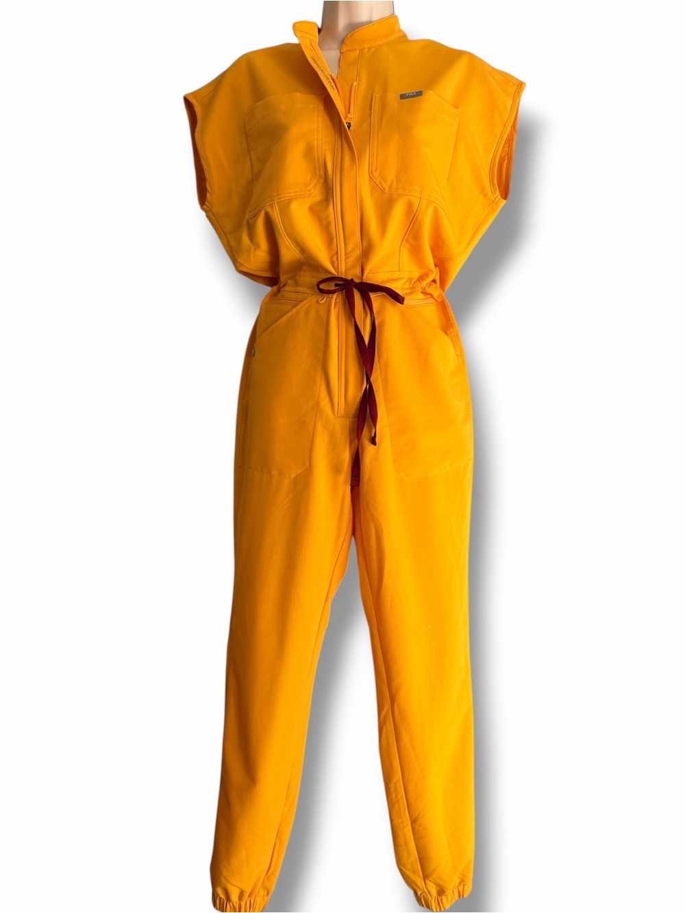 Figs Bright Yellow Utility Jumpsuit with Contrast Tie